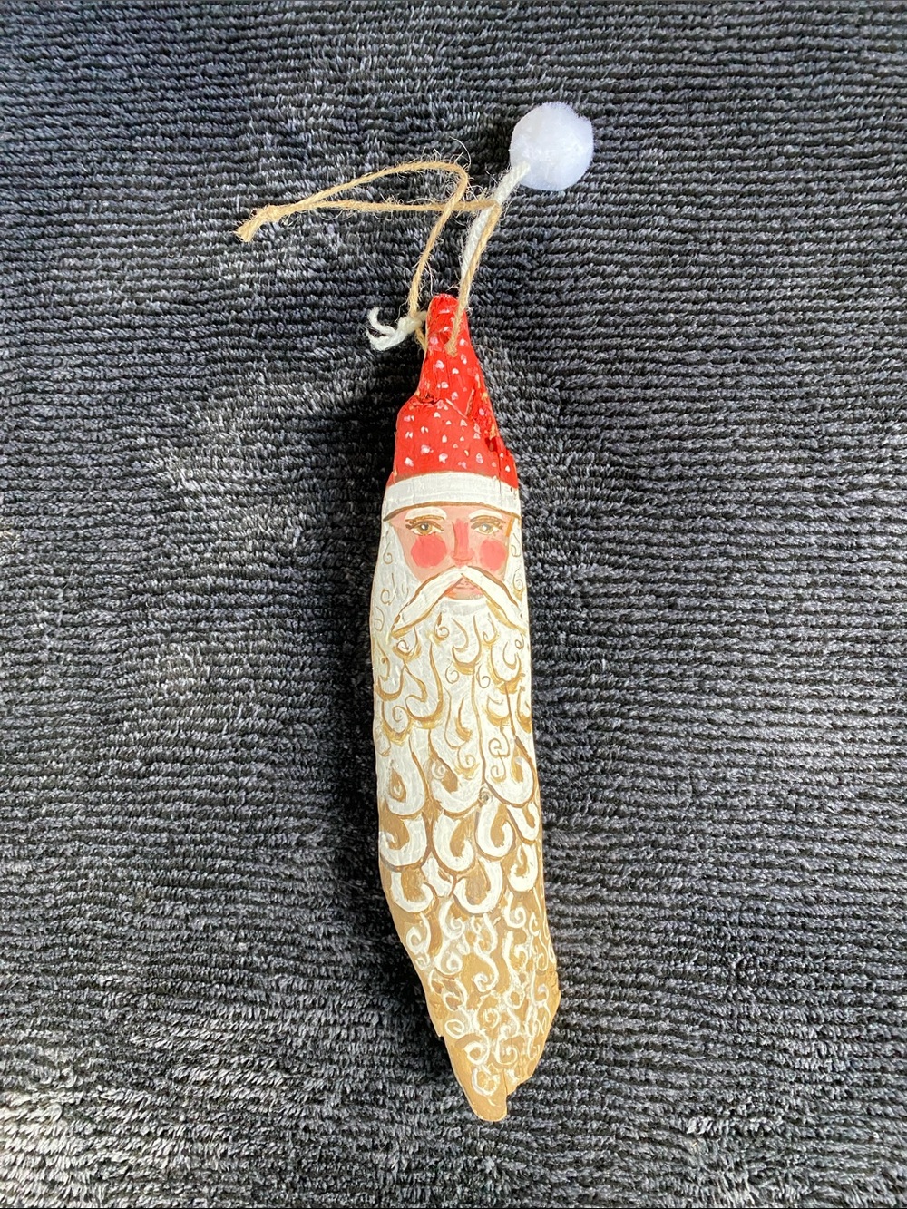Hand-Painted Red Santa Beard driftwood Ornament - from Lake Superior